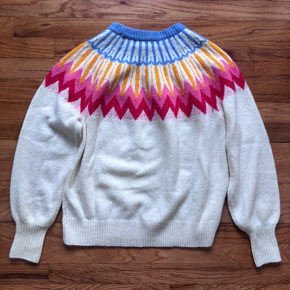 French Connection Ivory Sweater Women’s Sz Med Stretch Knit Colorful Design - Picture 5 of 7